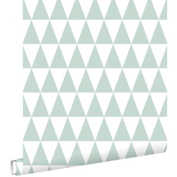 Tapete grafische, geometrische Dreiecke Pastell Mintgrün und Weiß