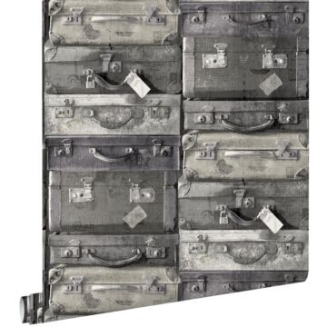 Tapete Vintage Koffer Schwarz und Grau