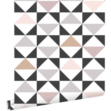 Tapete grafische Dreiecke Weiß, Schwarz, Grau und Altrosa