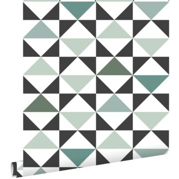 Tapete grafische Dreiecke Weiß, Schwarz, Mintgrün und Seegrün