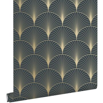 Tapete Art Decó Muster Dunkelblau und Gold