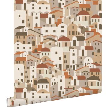 Tapete Mediterrane Häuser Beige und Terrakotta
