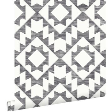 Tapete Marrakescher Aztec-Teppich Schwarz und Weiß