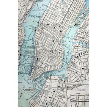 Fototapete alter Stadtplan von New York Grau und Blau