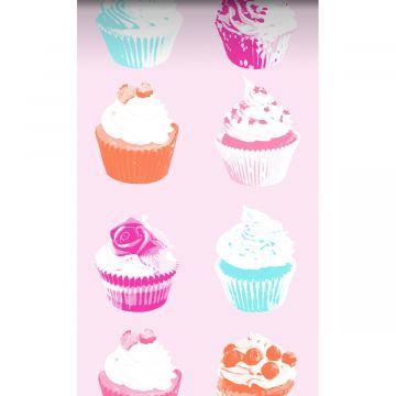 XXL-Vliestapete Cupcakes Rosa, Blau, Weiß und Orange