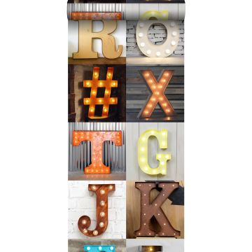 XXL-Vliestapete Leuchtbuchstaben Orange, Beige, Grau, Rot und Blau