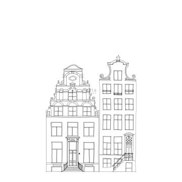 Fototapete gezeichnete Amsterdamer Grachtenhäuser Schwarz und Weiß