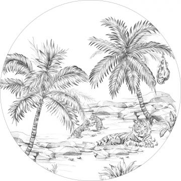 selbstklebende runde Tapete Safari-Muster Schwarz-Weiß