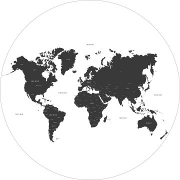 selbstklebende runde Tapete Weltkarte Schwarz-Weiß