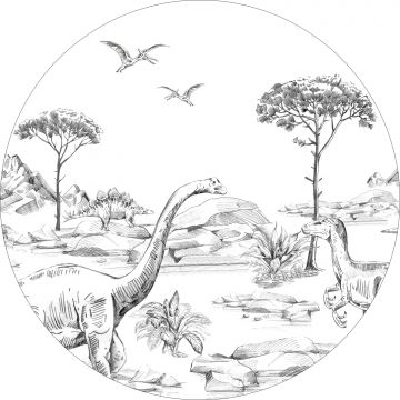 selbstklebende runde Tapete Dinosaurier Schwarz-Weiß