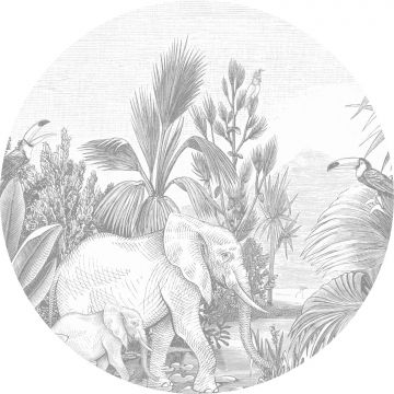 selbstklebende runde Tapete Dschungelmuster Grau