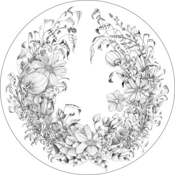 selbstklebende runde Tapete Blumenzeichnungen Schwarz-Weiß