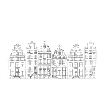 Fototapete gezeichnete Amsterdamer Grachtenhäuser Schwarz und Weiß