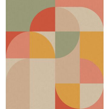 Fototapete Kreise im Bauhaus-Stil Rosa, Ockergelb und Mintgrün